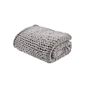 Chunky Double Knit Grey 50 in. x 60 in. Handmade Throw Blanket