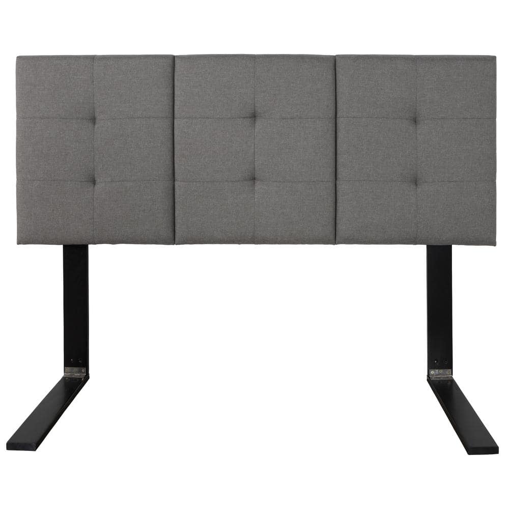Grey Linen Queen Universal Adjustable Upholstered Tufted Panel Headboard