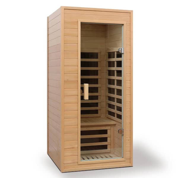 Hemlock 1-Person Far Infrared Indoor Sauna with 5 Heating Panels, Bluetooth Audio, LED Light, and LCD Control Panel