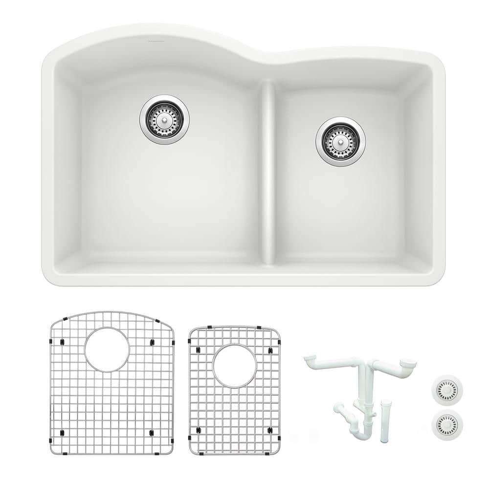 Diamond 32.07 in. Undermount Double Bowl White Granite Composite Kitchen Si