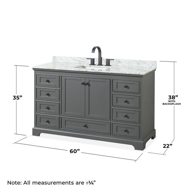 Wyndham Collection Deborah 60-in Dark Gray Single Sink Bathroom Vanity with White Carrara Natural Marble Top