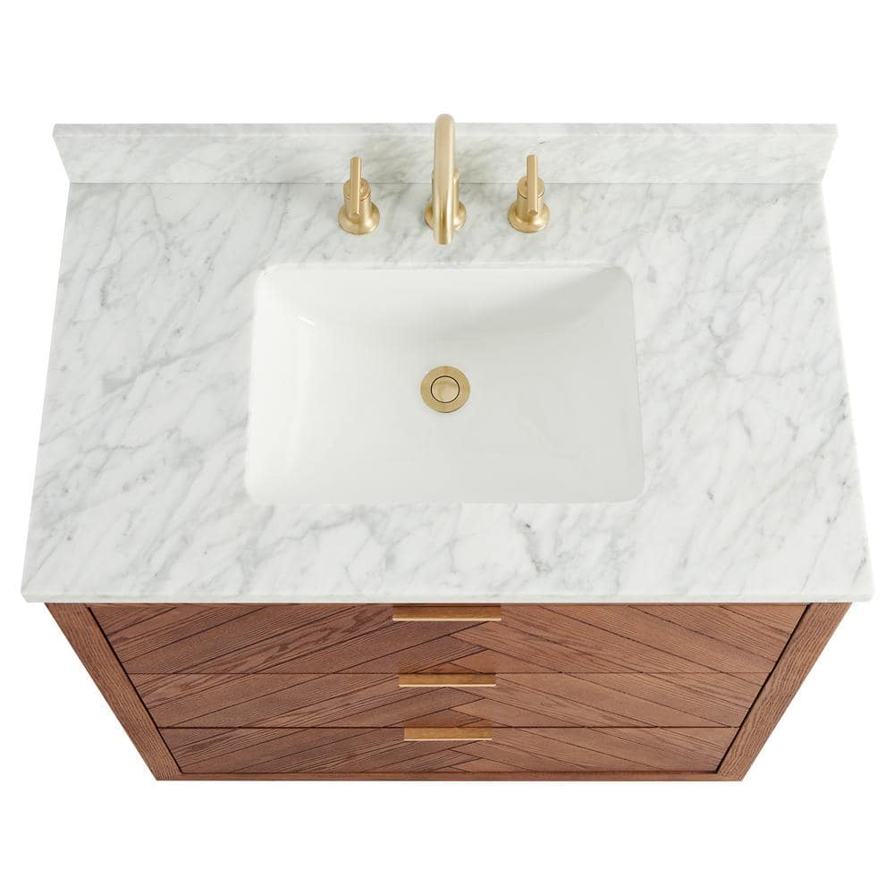 Baker 36" Ash Wood Vanity with Carrara Marble Top