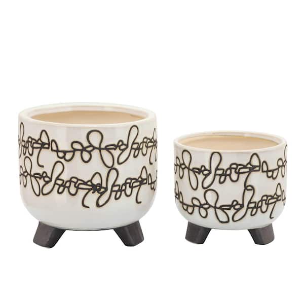 HOTEBIKE 6 in. /8 in. Beige Ceramic Planters for Outdoor and Indoor (Set of 2)