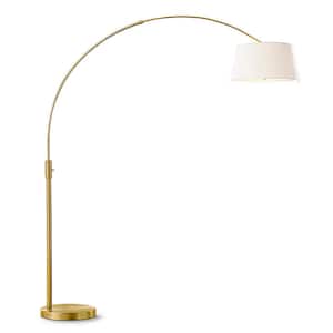 Orbita 82 in. Antique Brass Furnish LED Dimmable Retractable Arch Floor Lamp, Bulb Included with Empire White Shade