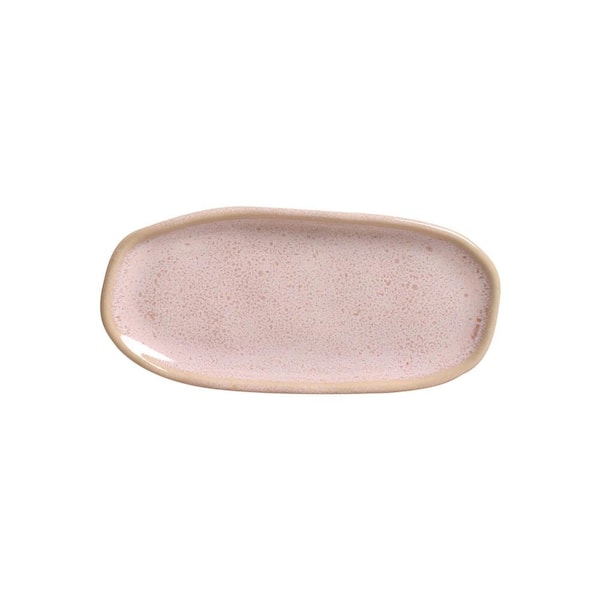 6.49 in. Litchi Pink Stoneware Shallow Oval Platter Organic (Set of 4)