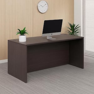 Benjara Nea 24 in. Rectangle Mocha Brown Wood Office Desk BM340742