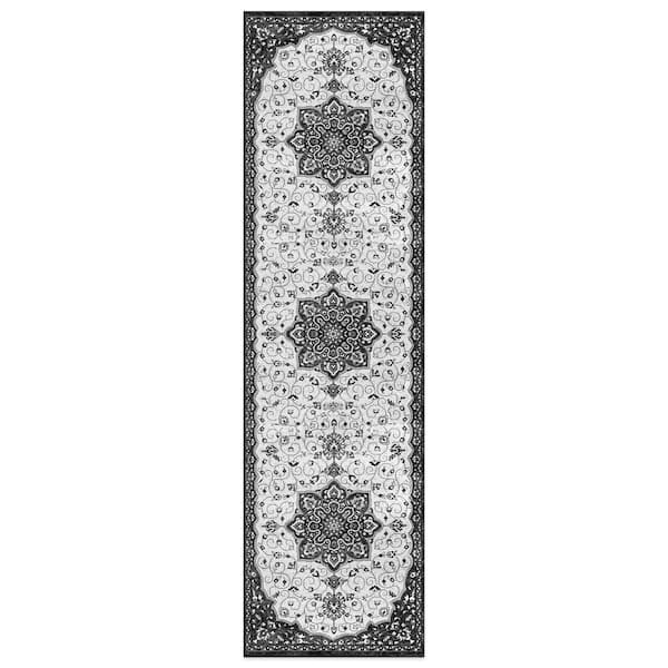 Traditional Medallion Black 2 ft. x 7 ft. Runner Rug