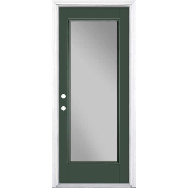 Masonite 32 in. x 80 in. Full Lite Conifer Right-Hand Inswing Painted Smooth Fiberglass Prehung Front Exterior Door w/ Brickmold
