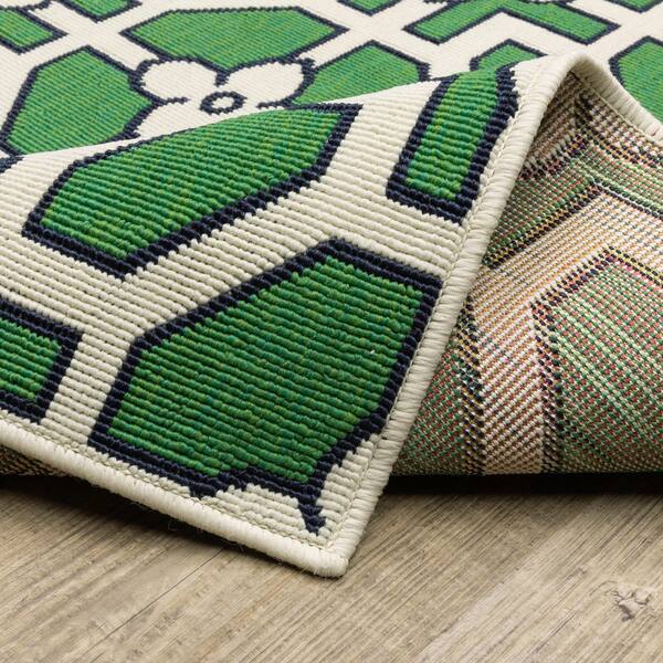 AVERLEY HOME Hibiscus Ivory/Green 10 ft. x 13 ft. Geometric Tile