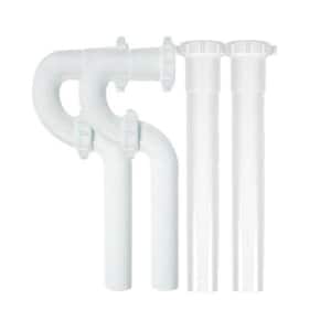 1-1/2 in. x 12 in. White Plastic Flanged Strainer Sink Drain Tailpiece Extension Tubes and 1-1/2 in. P-Traps (4-Piece)