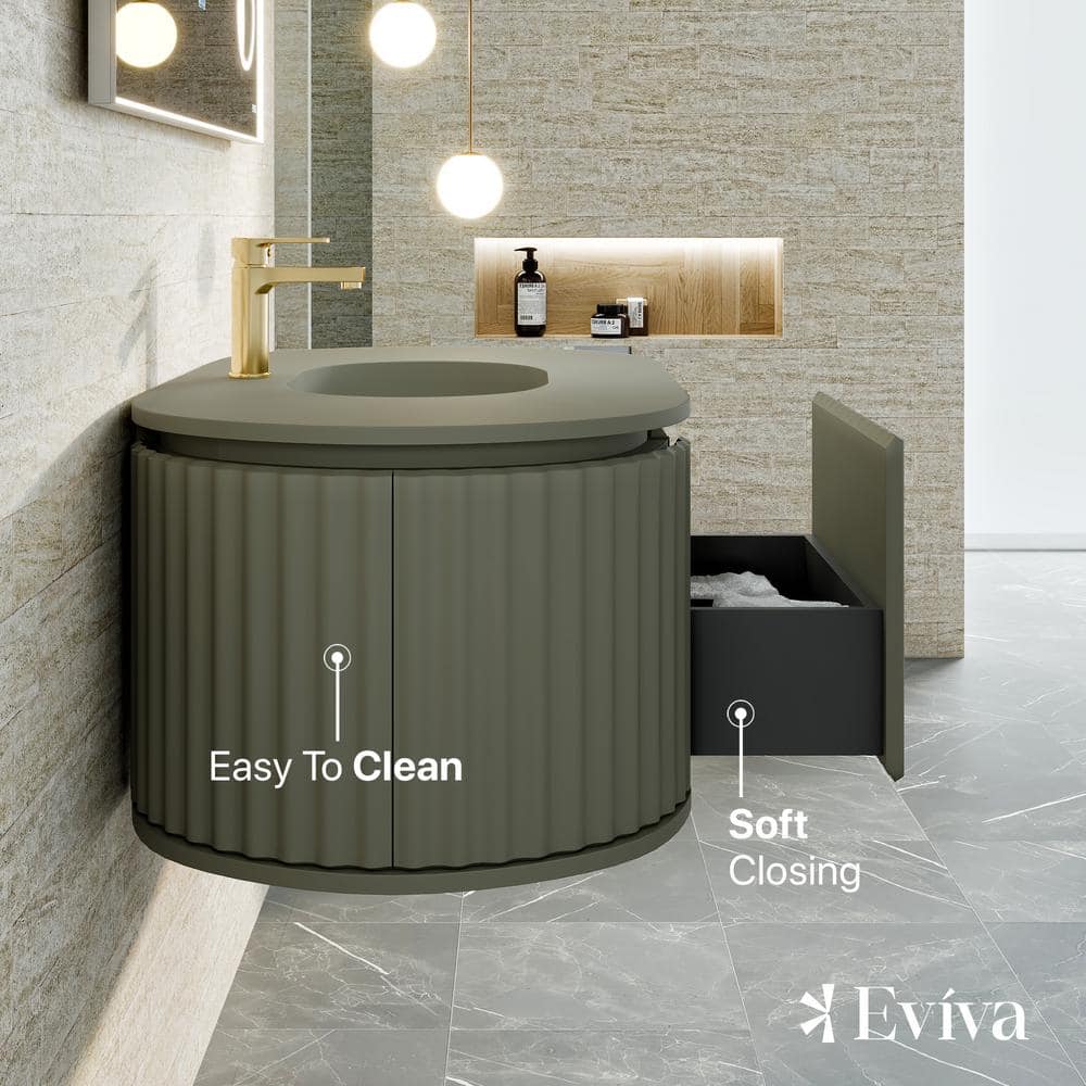 Eviva Haven 39" Green Wall-Mounted Bathroom Vanity with Solid Surface Top