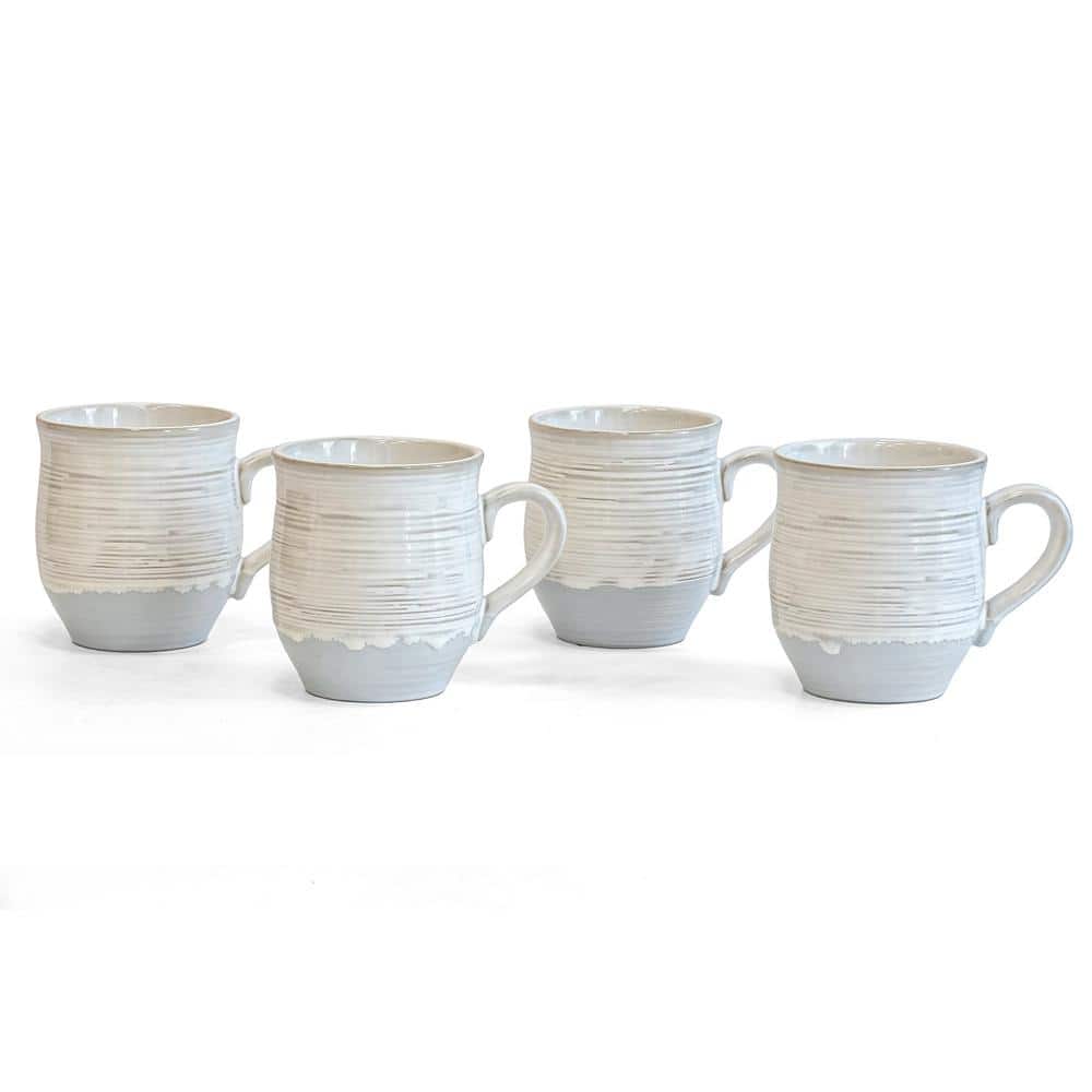 Over and Back 19.27 oz. Cream Beige Stoneware Coffee Mugs (Set of 4