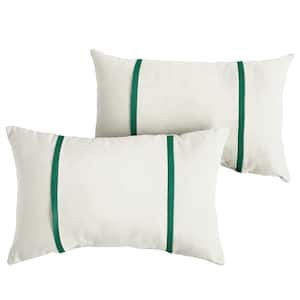 Sunbrella Ivory with Forest Green Rectangular Outdoor Knife Edge Lumbar Pillows (2-Pack)