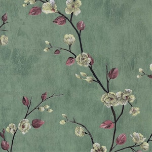 Green Floral Pattern Vinyl PVC Peel and Stick Wallpaper Roll, Water Resistant (Covers 29.1 Sq. ft.)