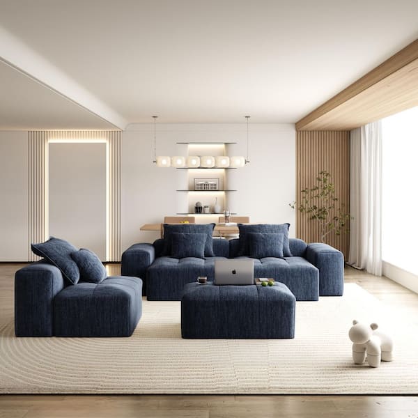184.3 in. Sparkling Chenille Fabric DIY Combination Tufted Modular Sectional Sofa in. Blue