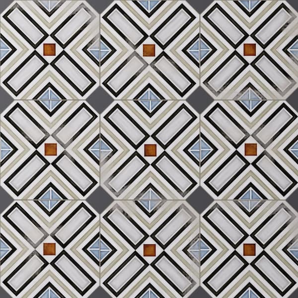 Vaudeville Octagon Deco Ritter with Taco Antracita 8 in. x 8 in. Porcelain Floor and Wall Tile (11.25 sq. ft. /Case)