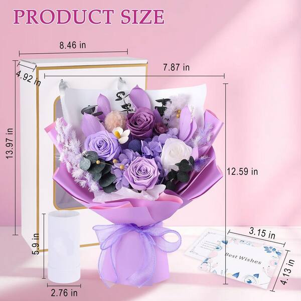 Dracelo 12.59 in. Purple Artificial Preserved Rose Bouquet