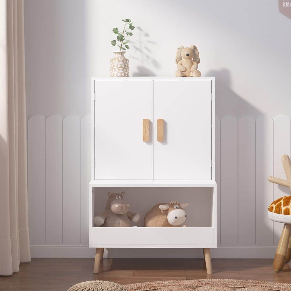 Modern 23.62 in. W White Kids Bookcase with Open Shelf and 2-Door Storage Cabinet price history on PriceWatchPro