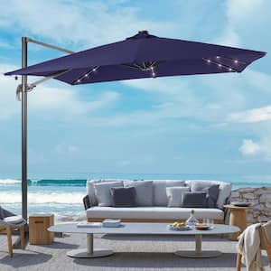 Navy Blue Premium 9x9FT LED Cantilever Patio Umbrella - Outdoor Comfort with 360° Rotation and Canopy Angle Adjustment