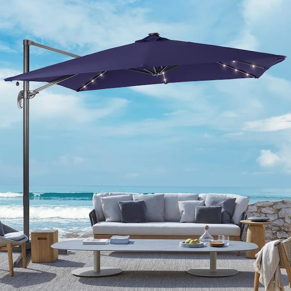 Sonkuki Navy Blue Premium 9x9FT LED Cantilever Patio Umbrella - Outdoor Comfort with 360° Rotation and Canopy Angle Adjustment