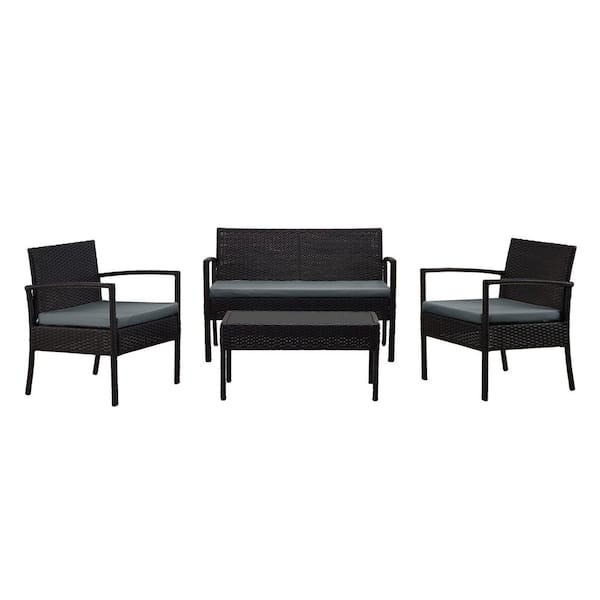 Lycvki Black 4-Piece Conversation Set, Outdoor Sectional Set and Coffee ...
