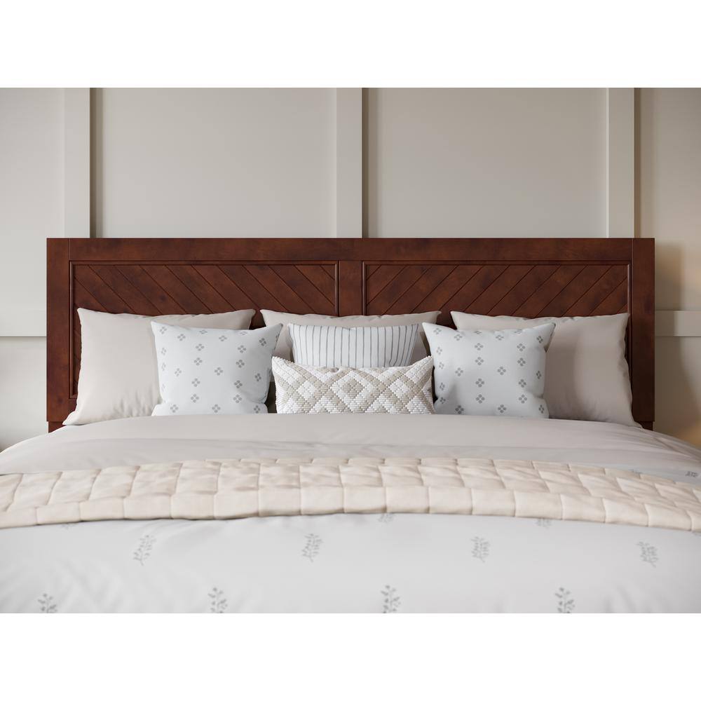 Canyon Walnut King Wood Frame Bed with Chevron Headboard