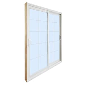72 in. x 80 in. Double Sliding Patio Door with 10-Lite Internal White Flat Grill