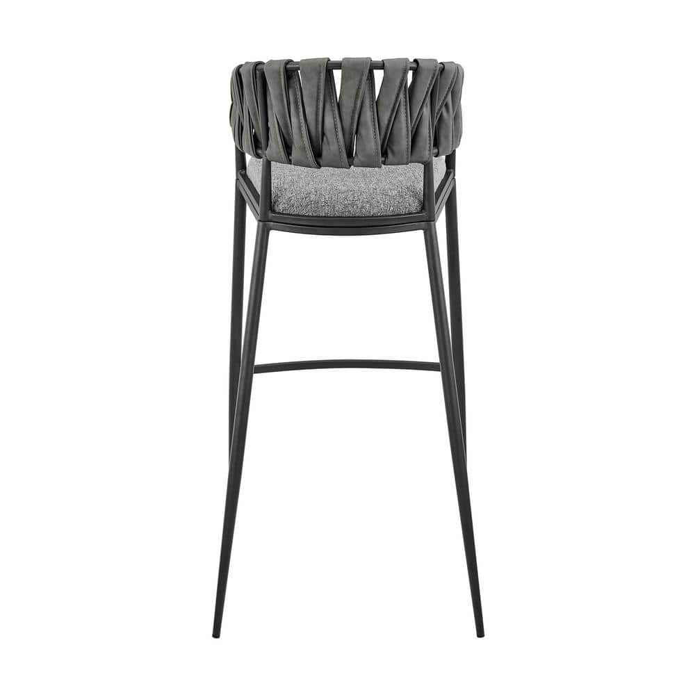 Vigona Gray Faux Leather and Metal Bar Stool
