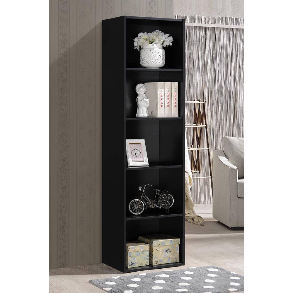 Kids' Playful Cube Organizer Bookcase with Doors - Black Wood