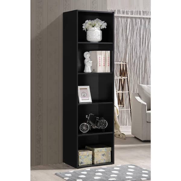 Black Wood 5-shelf Standard Bookcase with Doors Details about   59 in 