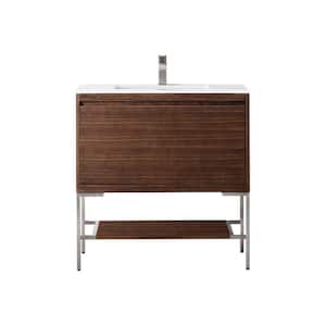 Mantova 35.4 in. W x 18.1 in. D x 36 in. H Bathroom Vanity in Mid-Century Walnut with Glossy White Composite Stone Top