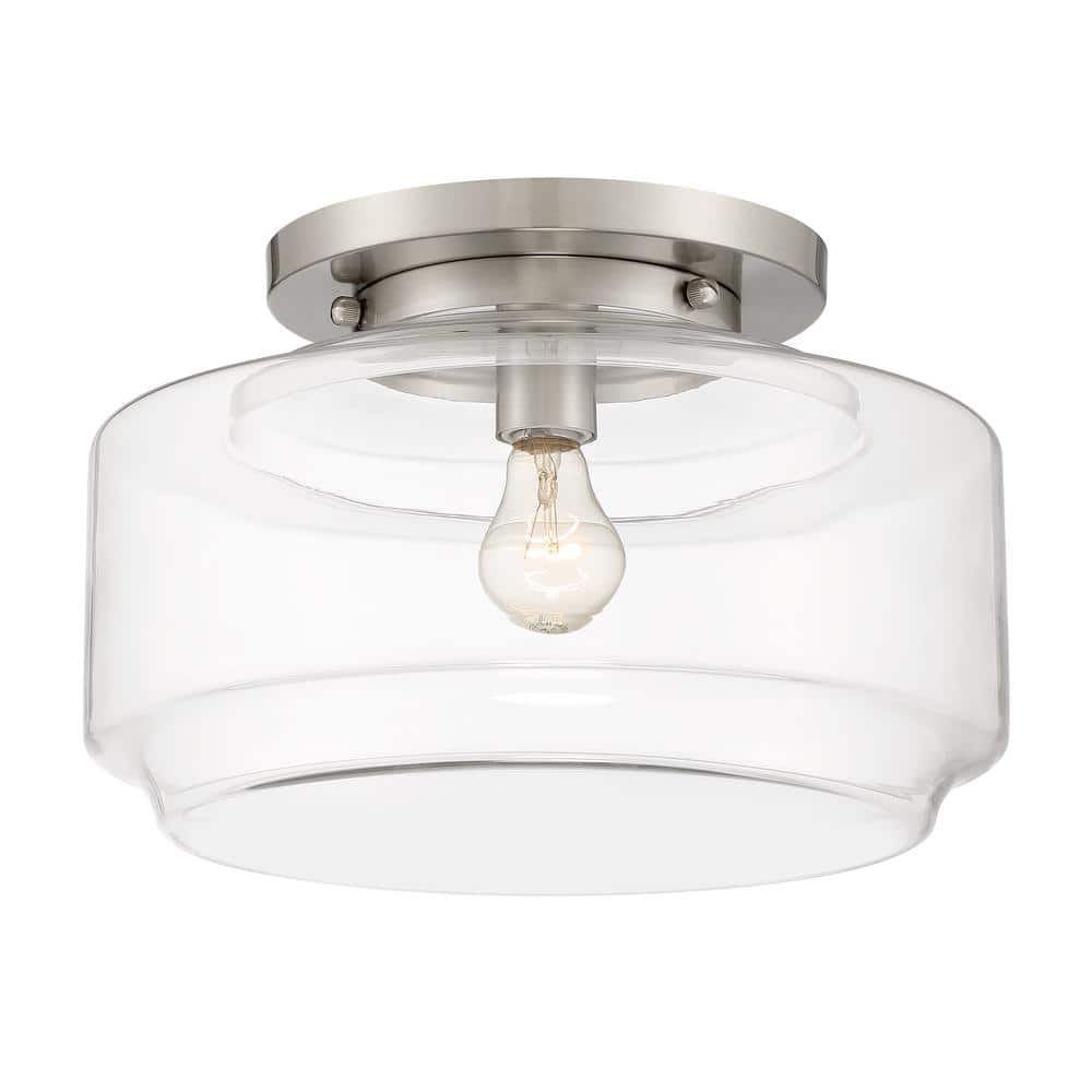 Peri 14" Clear Glass Drum Flush Mount in Brushed Polished Nickel