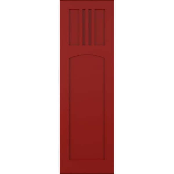 Ekena Millwork True Fit 12 in. x 33 in. Flat Panel PVC San Miguel Mission Style Fixed Mount Shutters Pair in Fire Red
