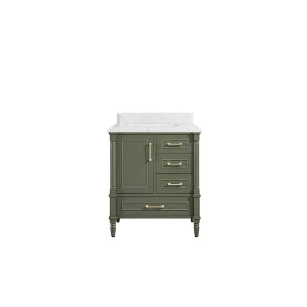 Willow Collections Hudson 30 in. W x 22 in. D x 36 in. H Bath Vanity in Pewter Green with Cove Edge Calacatta Quartz Top