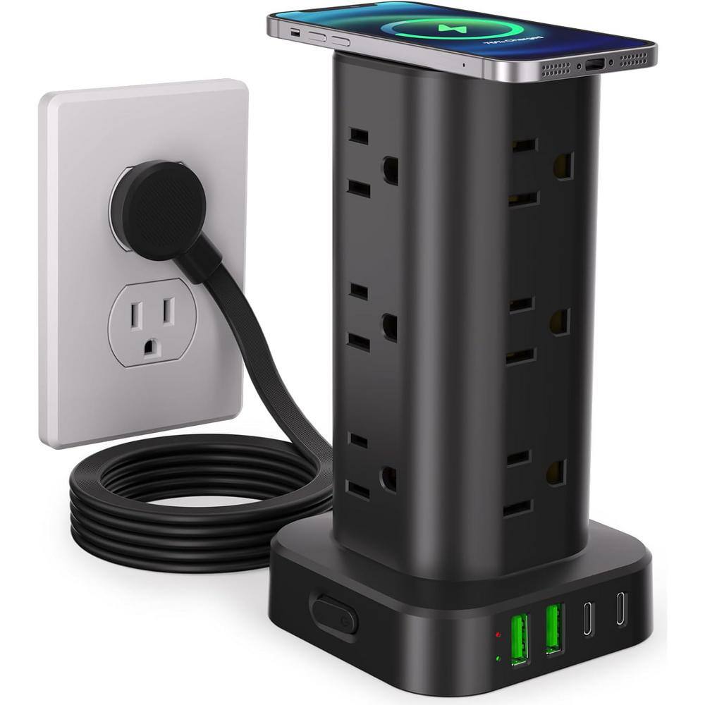 12-Outlet Power Strip Surge Protector with Wireless Charger, 6 ft. Extensio