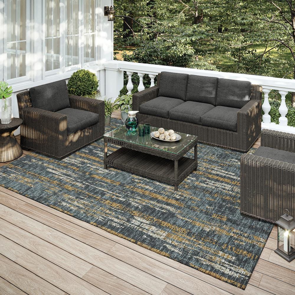 Gray and Gold Flat Woven Synthetic Non-slip 9' x 12' Area Rug