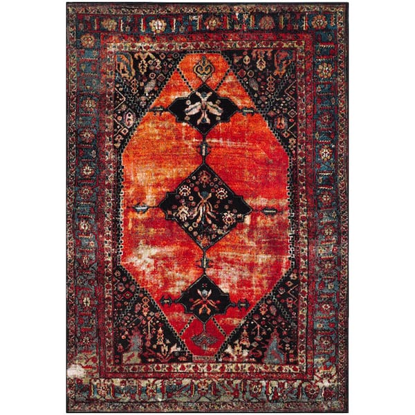Vintage Hamadan Orange/Multi 4 ft. x 6 ft. Distressed Border Area Rug