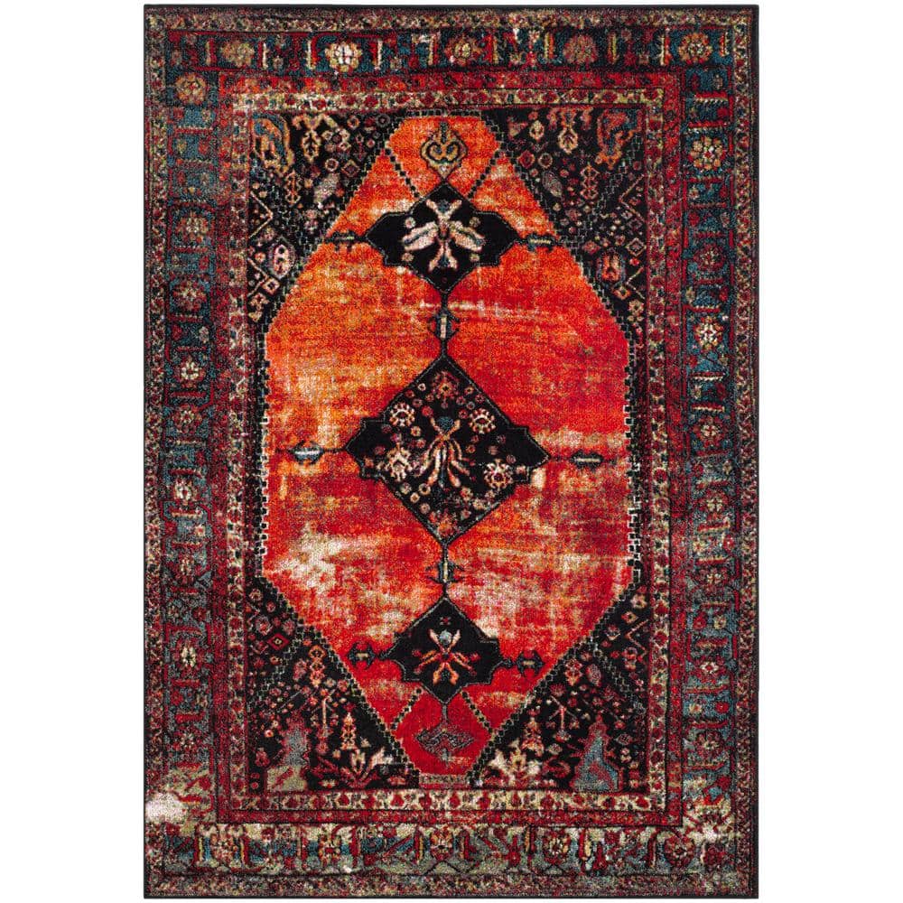 Vintage Red Floral High Pile Synthetic Area Rug