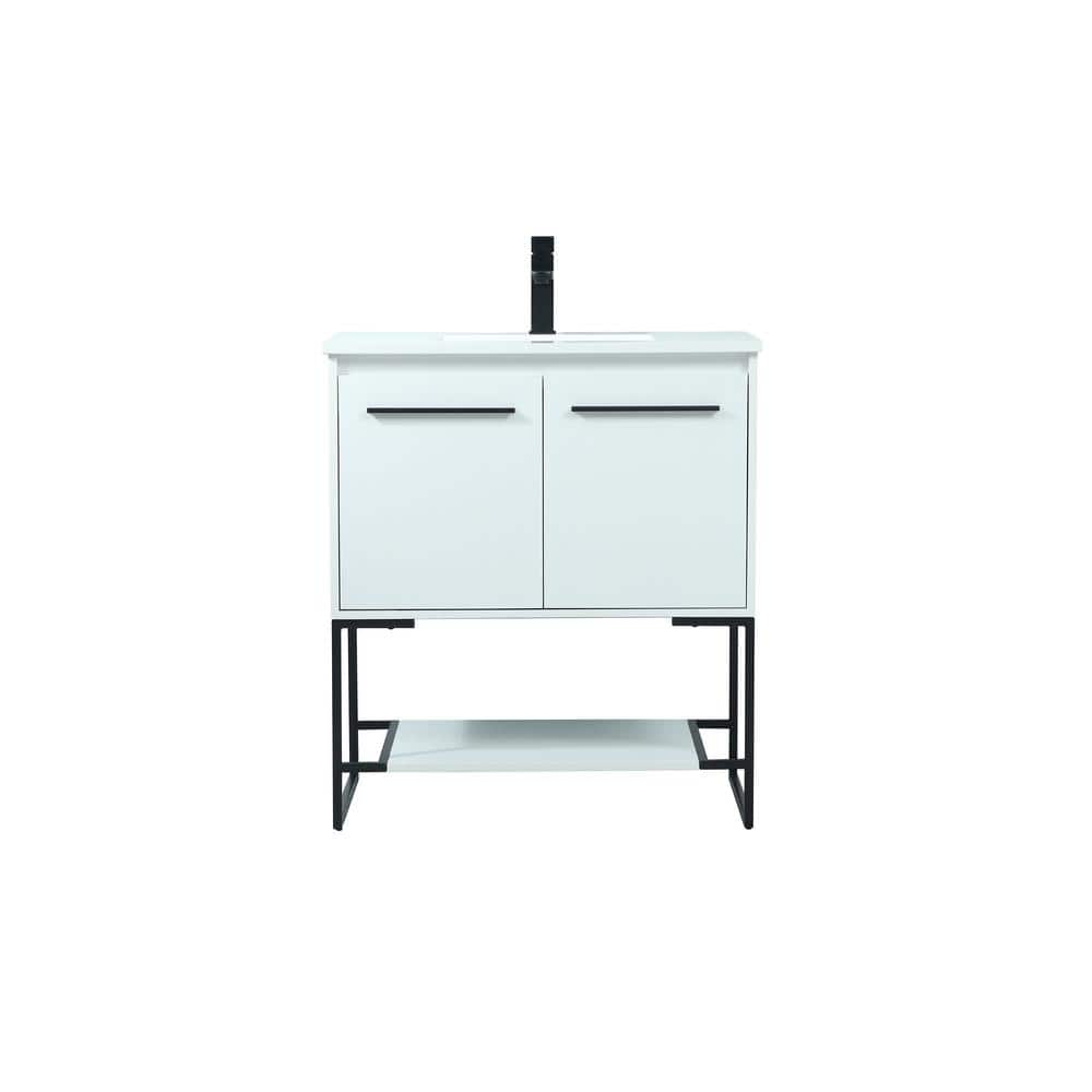 Timeless Home 30 in. W Single Bath Vanity in White with Engineered Stone Va