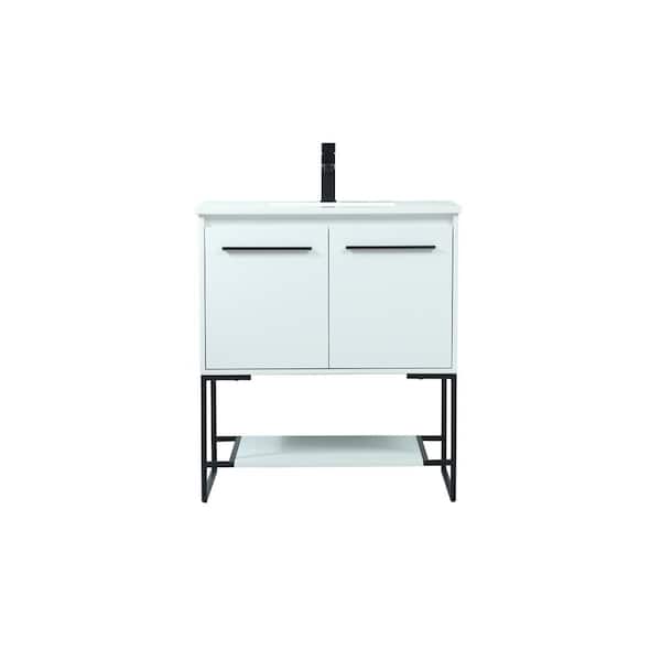 Unbranded Timeless Home 30 in. W Single Bath Vanity in White with Engineered Stone Vanity Top in Ivory with White Basin