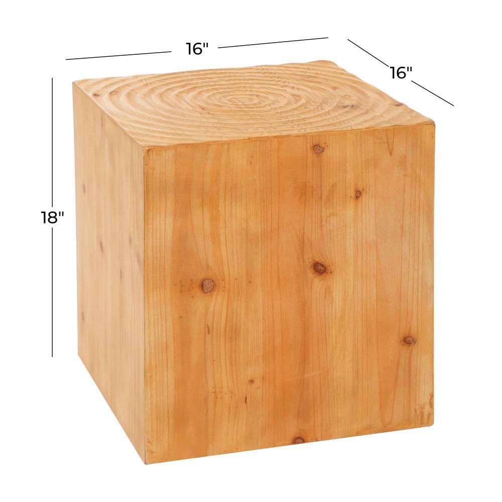 Brown Intricately Carved Wood Square Accent Table