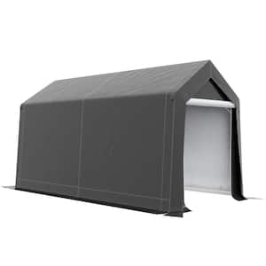 7 ft. W x 12 ft. D x 7.7 ft. H Beige Waterproof Portable Roof Steel Frame Carport with Ventilation Window, Dark Gray