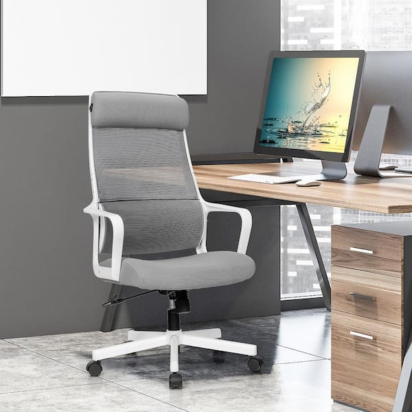 Gray Adjustable Mesh Office Task Chair Heating Lumbar Support Headrest