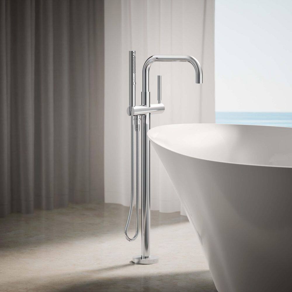 Polished Chrome Floor-Mount Bath Filler with Handshower