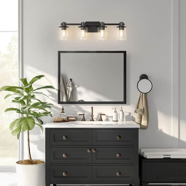 26 in. 4-Light Matte Black Metal Vanity Light for Bathroom with Dimmable Perfect for Vanity Powder Room Dressing Room