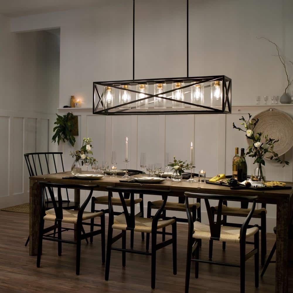 Moorgate 36" Black Steel Linear Chandelier with Clear Glass