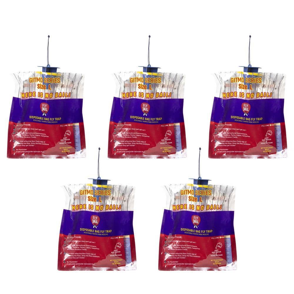 FLY JAIL 5 Large Bag - Outdoor Disposable Trap, Pre-Baited with