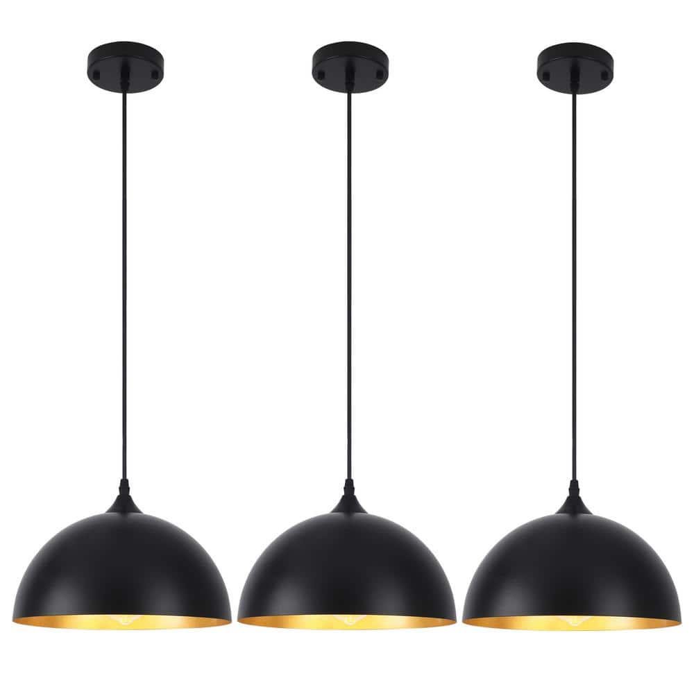 3-Light Black Pendant Light with Metal Shade, Adjustable Dome Pendant Light