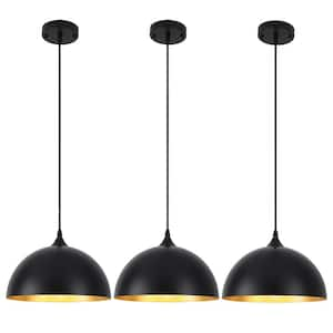 3-Light Black Pendant Light with Metal Shade, Adjustable Dome Pendant Lighting Fixtures