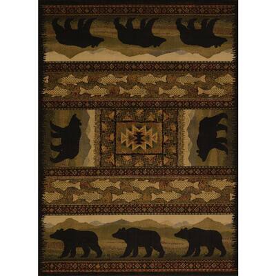 5'x 6' Lodge Cabin Brown Grizzly Bear Area Rug Cottage Carpet Accents Decor 